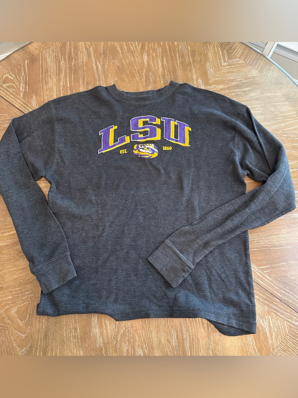 Pro Edge Charcoal LSU thermal Crewneck shirt